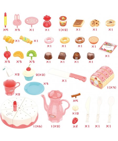 Birthday Cake Toy Pretend Play Tea Set with Lights & Music DIY Cutting Play Food with Bread Roll Chocolate Sandy & Dessert Gi...