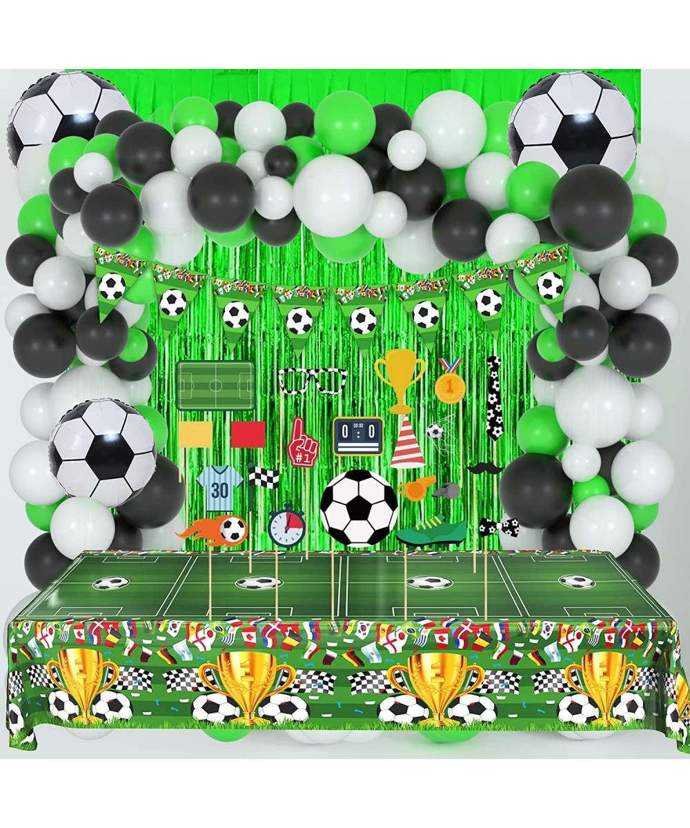 Soccer Party Decorations 91PCS Soccer Party Supplies Photo Booth Props Disposable Tablecloth Balloons Banner Foil Fringe Curt...