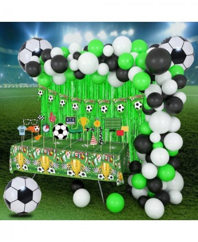 Soccer Party Decorations 91PCS Soccer Party Supplies Photo Booth Props Disposable Tablecloth Balloons Banner Foil Fringe Curt...