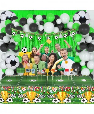 Soccer Party Decorations 91PCS Soccer Party Supplies Photo Booth Props Disposable Tablecloth Balloons Banner Foil Fringe Curt...