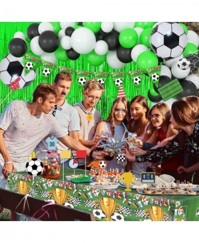 Soccer Party Decorations 91PCS Soccer Party Supplies Photo Booth Props Disposable Tablecloth Balloons Banner Foil Fringe Curt...