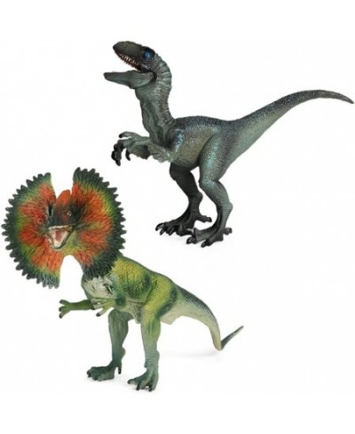 Dinosaur Toy Dilophosaurus & Velociraptor Realistic Educational Dinosaur Figures with Moveable Jaw Plastic Wildlife Animal Di...