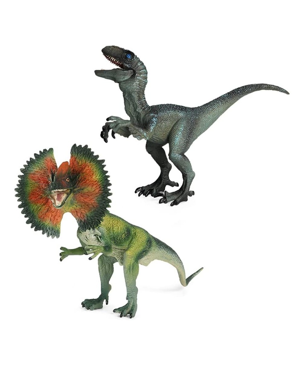 Dinosaur Toy Dilophosaurus & Velociraptor Realistic Educational Dinosaur Figures with Moveable Jaw Plastic Wildlife Animal Di...