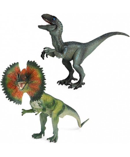 Dinosaur Toy Dilophosaurus & Velociraptor Realistic Educational Dinosaur Figures with Moveable Jaw Plastic Wildlife Animal Di...