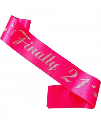 21st Birthday Girl Sash Hot Pink Satin Soft Sashes with Silver Glitter Letter Finally 21 Birthday Decorations for Girls Happy...