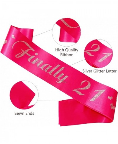 21st Birthday Girl Sash Hot Pink Satin Soft Sashes with Silver Glitter Letter Finally 21 Birthday Decorations for Girls Happy...