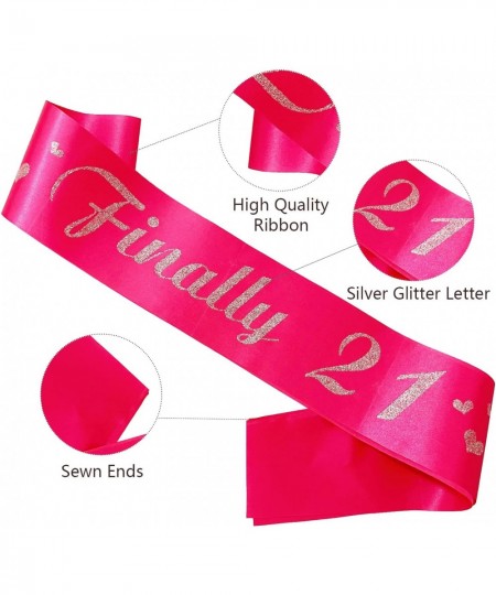 21st Birthday Girl Sash Hot Pink Satin Soft Sashes with Silver Glitter Letter Finally 21 Birthday Decorations for Girls Happy...