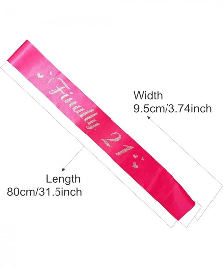 21st Birthday Girl Sash Hot Pink Satin Soft Sashes with Silver Glitter Letter Finally 21 Birthday Decorations for Girls Happy...