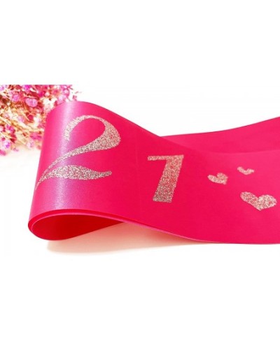 21st Birthday Girl Sash Hot Pink Satin Soft Sashes with Silver Glitter Letter Finally 21 Birthday Decorations for Girls Happy...