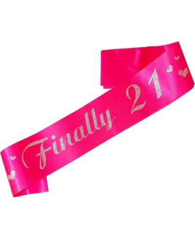 21st Birthday Girl Sash Hot Pink Satin Soft Sashes with Silver Glitter Letter Finally 21 Birthday Decorations for Girls Happy...