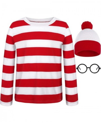 Kid's Halloween Costume Set Red and White Striped T-shirt Beanie Hat Nerd Glasses $41.40 - Kids' Costumes