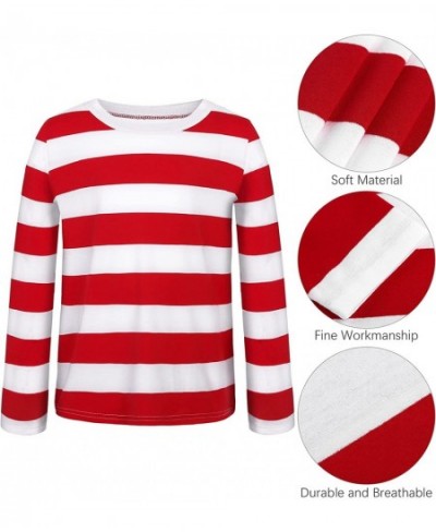 Kid's Halloween Costume Set Red and White Striped T-shirt Beanie Hat Nerd Glasses $41.40 - Kids' Costumes