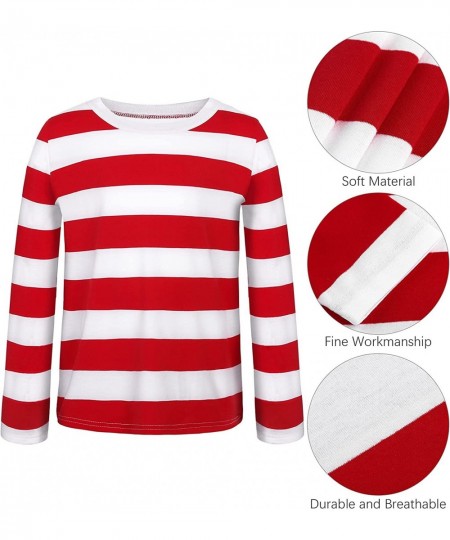 Kid's Halloween Costume Set Red and White Striped T-shirt Beanie Hat Nerd Glasses $41.40 - Kids' Costumes