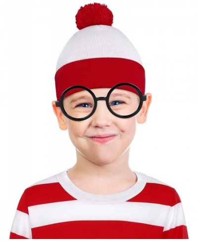 Kid's Halloween Costume Set Red and White Striped T-shirt Beanie Hat Nerd Glasses $41.40 - Kids' Costumes