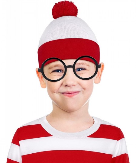 Kid's Halloween Costume Set Red and White Striped T-shirt Beanie Hat Nerd Glasses $41.40 - Kids' Costumes