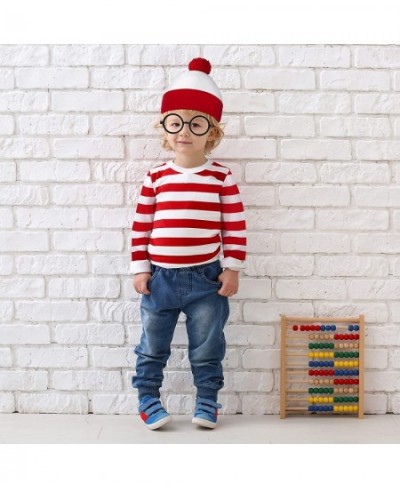 Kid's Halloween Costume Set Red and White Striped T-shirt Beanie Hat Nerd Glasses $41.40 - Kids' Costumes