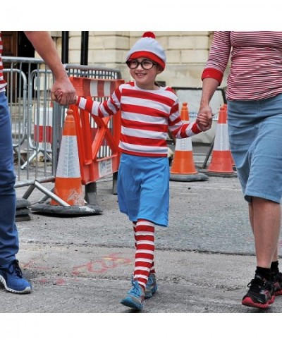 Kid's Halloween Costume Set Red and White Striped T-shirt Beanie Hat Nerd Glasses $41.40 - Kids' Costumes