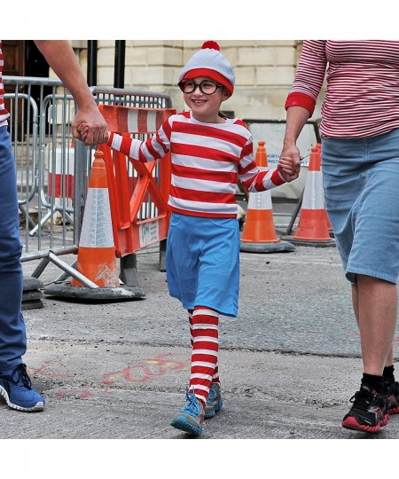 Kid's Halloween Costume Set Red and White Striped T-shirt Beanie Hat Nerd Glasses $41.40 - Kids' Costumes