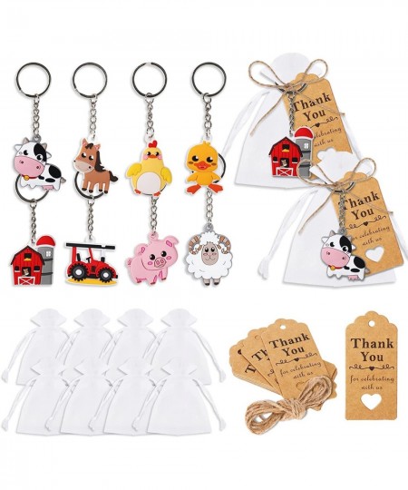 73pcs Baby Shower Party Favors Include Farm Animal Keychains Thank You Kraft Tags White Organza Bags with Rope Cute Animal Ke...