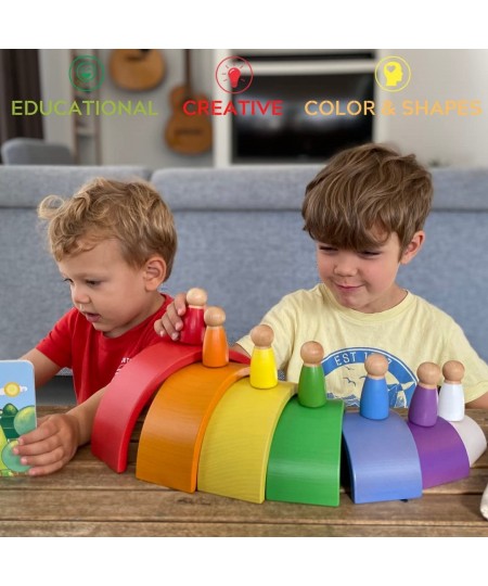 Wooden Toys Rainbow Stacking Toy Montessori Building Blocks for Toddler Age 3-4 Years Old Open Ended Preschool Activity Educa...