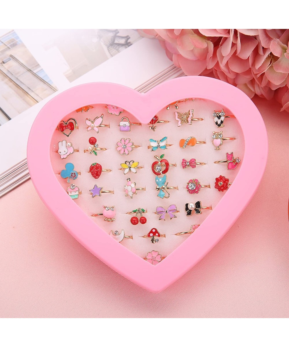 36pcs Little Girl Adjustable Rings in Box Children Kids Jewelry Rings Set with Heart Shape Display Case Girl Pretend Play and...