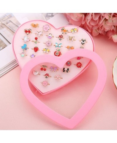 36pcs Little Girl Adjustable Rings in Box Children Kids Jewelry Rings Set with Heart Shape Display Case Girl Pretend Play and...