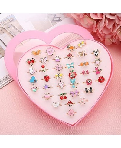 36pcs Little Girl Adjustable Rings in Box Children Kids Jewelry Rings Set with Heart Shape Display Case Girl Pretend Play and...