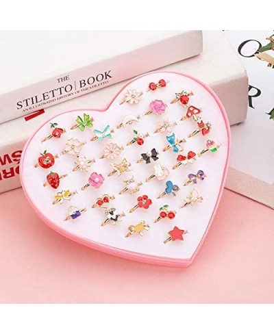 36pcs Little Girl Adjustable Rings in Box Children Kids Jewelry Rings Set with Heart Shape Display Case Girl Pretend Play and...