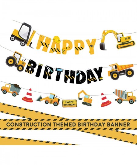 3 Packs Construction Happy Birthday Banner and Vehicle Truck Garland Construction Party Supplies Decoration Set for Birthday ...