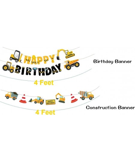 3 Packs Construction Happy Birthday Banner and Vehicle Truck Garland Construction Party Supplies Decoration Set for Birthday ...