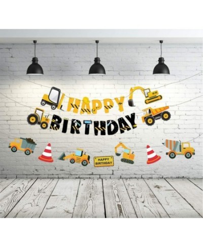 3 Packs Construction Happy Birthday Banner and Vehicle Truck Garland Construction Party Supplies Decoration Set for Birthday ...