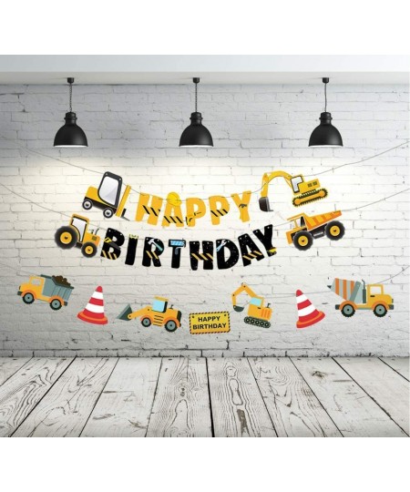 3 Packs Construction Happy Birthday Banner and Vehicle Truck Garland Construction Party Supplies Decoration Set for Birthday ...