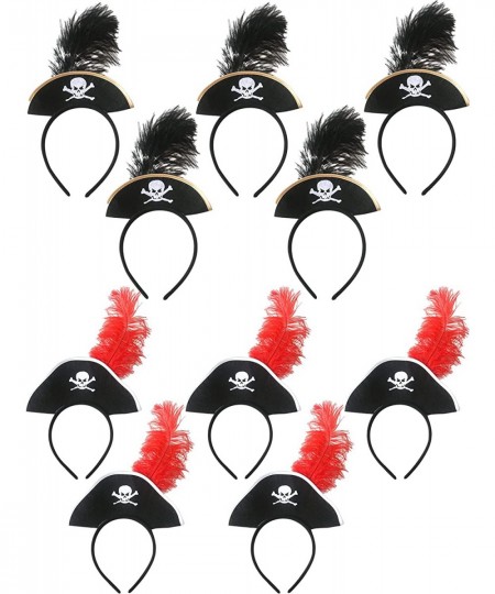 10 Pack Pirate Hat Headband Skull Feather Mini Pirate Top Hat Headband Headpiece for Halloween Pirate Theme Party Costume Acc...