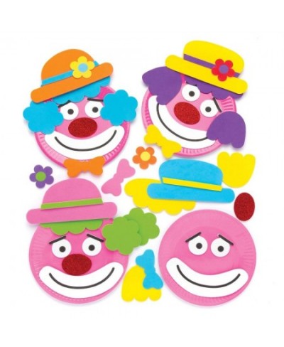 AW475 Clown Plate Ornament Craft Kits - Pack of 4 Paper Plate and Adhesive Foam Pieces Included Perfect for Toddler Art Suppl...