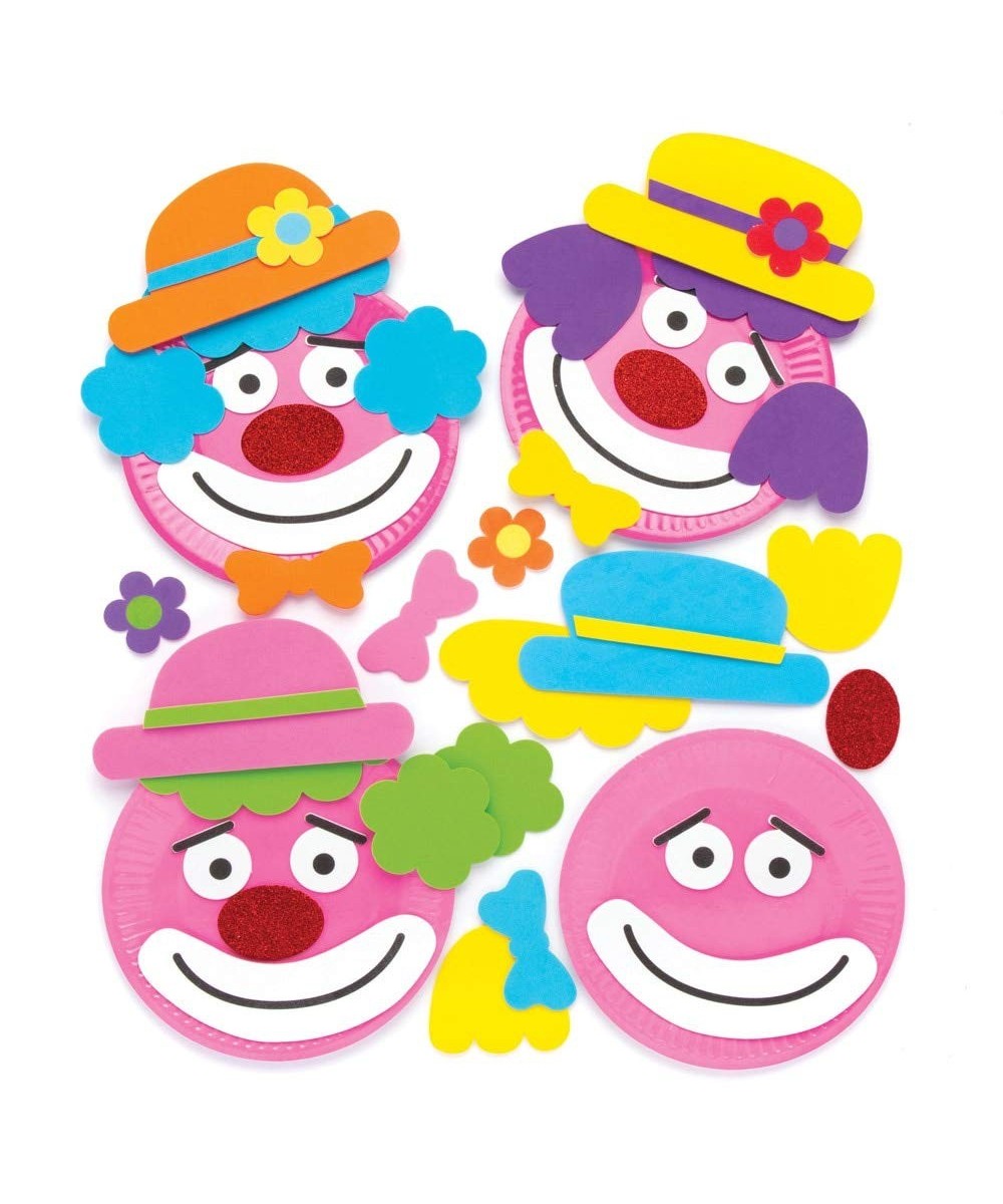 AW475 Clown Plate Ornament Craft Kits - Pack of 4 Paper Plate and Adhesive Foam Pieces Included Perfect for Toddler Art Suppl...