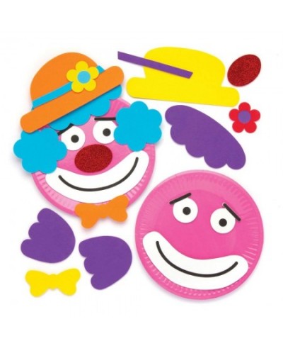 AW475 Clown Plate Ornament Craft Kits - Pack of 4 Paper Plate and Adhesive Foam Pieces Included Perfect for Toddler Art Suppl...