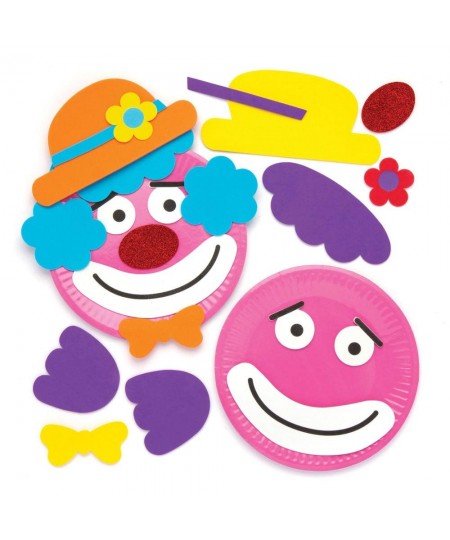 AW475 Clown Plate Ornament Craft Kits - Pack of 4 Paper Plate and Adhesive Foam Pieces Included Perfect for Toddler Art Suppl...