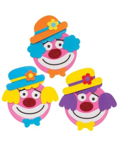 AW475 Clown Plate Ornament Craft Kits - Pack of 4 Paper Plate and Adhesive Foam Pieces Included Perfect for Toddler Art Suppl...