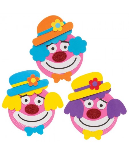 AW475 Clown Plate Ornament Craft Kits - Pack of 4 Paper Plate and Adhesive Foam Pieces Included Perfect for Toddler Art Suppl...