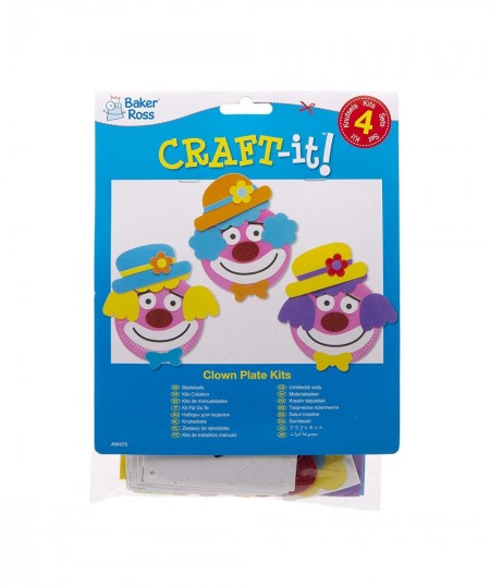 AW475 Clown Plate Ornament Craft Kits - Pack of 4 Paper Plate and Adhesive Foam Pieces Included Perfect for Toddler Art Suppl...