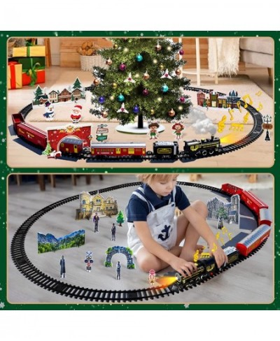 Christmas Train ElectricTrain Set with Retro Classic Steam Engine Wagon and Long Tracks Battery Powered Train Playset with Sm...