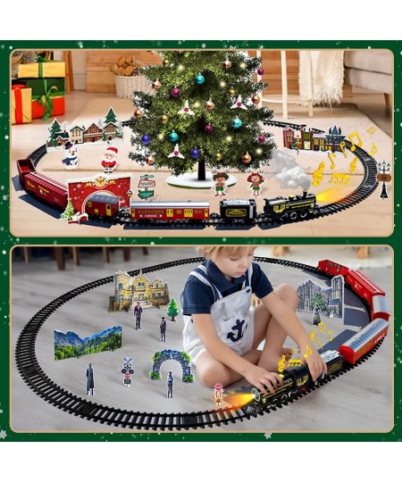 Christmas Train ElectricTrain Set with Retro Classic Steam Engine Wagon and Long Tracks Battery Powered Train Playset with Sm...