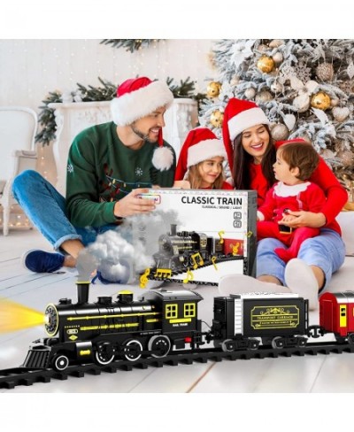 Christmas Train ElectricTrain Set with Retro Classic Steam Engine Wagon and Long Tracks Battery Powered Train Playset with Sm...