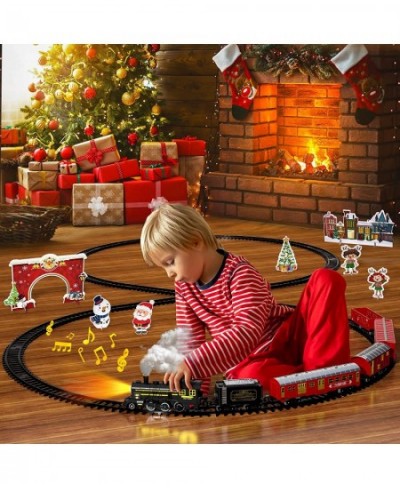 Christmas Train ElectricTrain Set with Retro Classic Steam Engine Wagon and Long Tracks Battery Powered Train Playset with Sm...