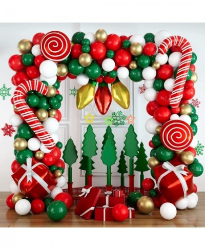 Christmas Balloons Garland Arch Kit 152Pcs with Xmas Red Gold White Dark Green Balloon Candy Cane Gift Box Light Bulb Foil Ba...