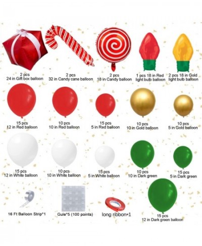 Christmas Balloons Garland Arch Kit 152Pcs with Xmas Red Gold White Dark Green Balloon Candy Cane Gift Box Light Bulb Foil Ba...