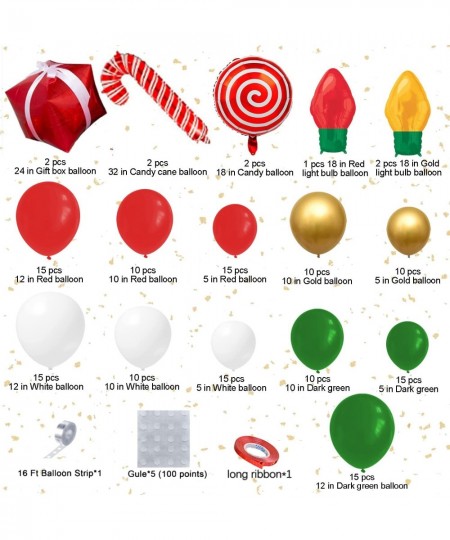 Christmas Balloons Garland Arch Kit 152Pcs with Xmas Red Gold White Dark Green Balloon Candy Cane Gift Box Light Bulb Foil Ba...