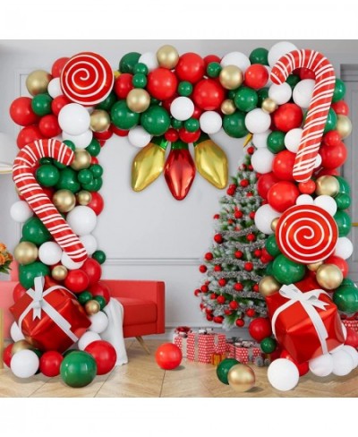 Christmas Balloons Garland Arch Kit 152Pcs with Xmas Red Gold White Dark Green Balloon Candy Cane Gift Box Light Bulb Foil Ba...