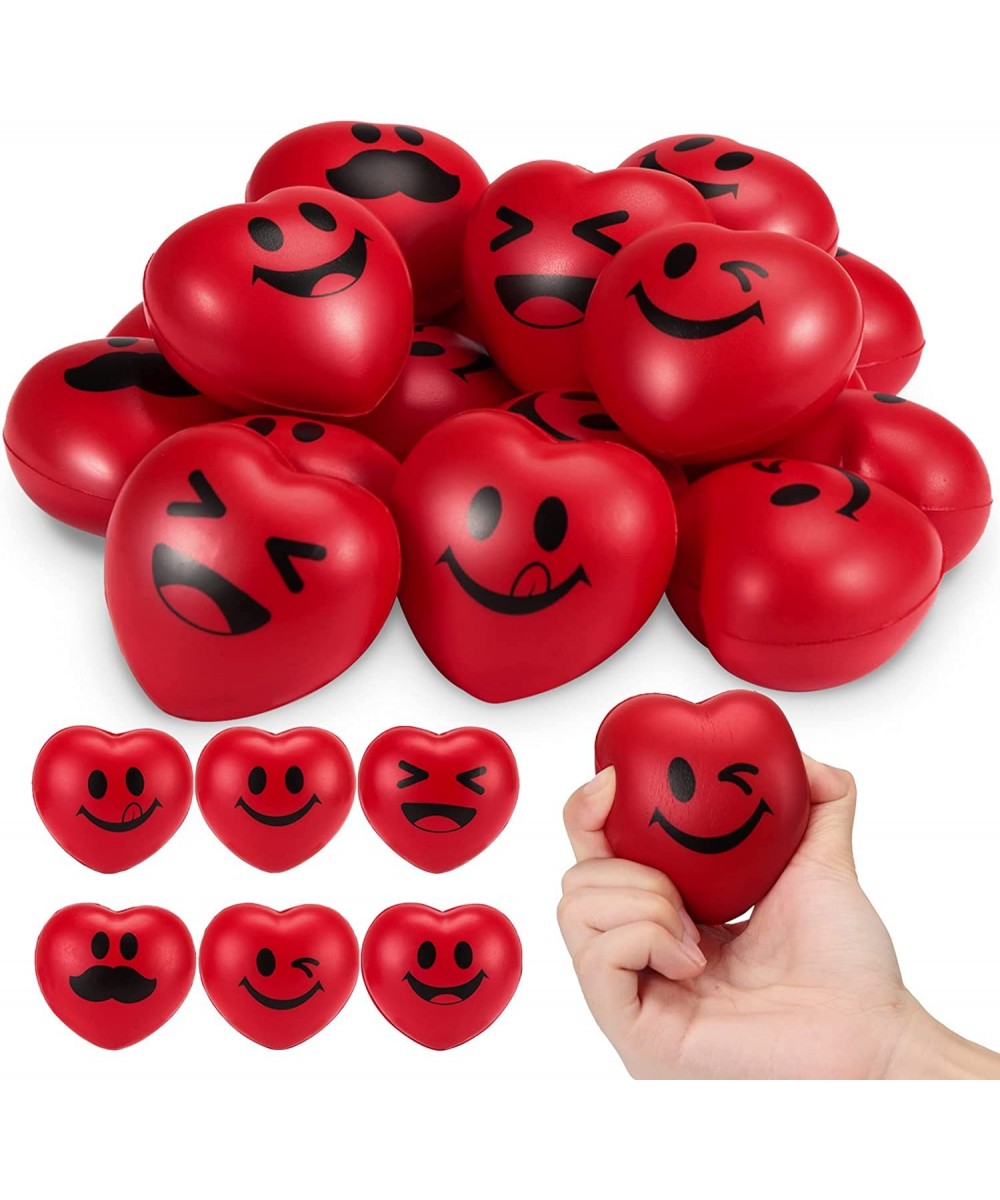 18PCS Valentine's Day Heart Stress Balls 3" Smiley Face Balls Red Heart Shape Foam Balls for Kids Valentines Party Favors Sch...