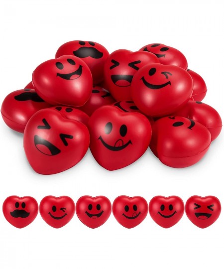 18PCS Valentine's Day Heart Stress Balls 3" Smiley Face Balls Red Heart Shape Foam Balls for Kids Valentines Party Favors Sch...